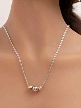Elegant Two-Tone Ball Necklace - Silver Chain with Gold Accents
